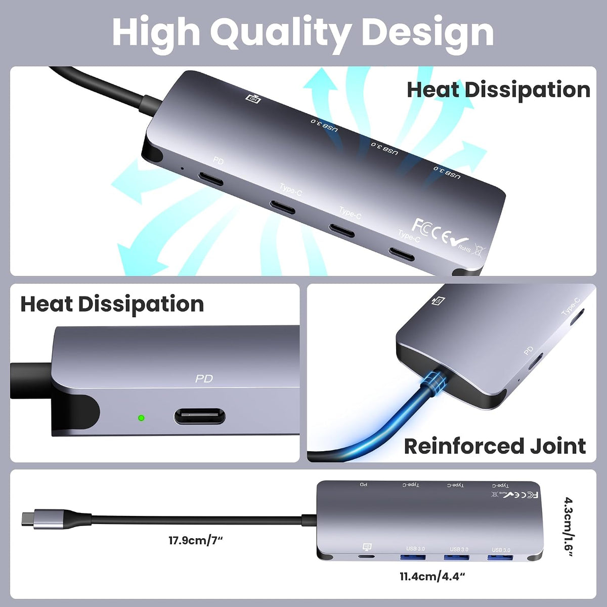 8 in 1 USB C Hub 10Gbps, USB C Splitter with 4K@60Hz Video Output, 100W PD Charging & Data Transfer, Multiport USB C Adapter for MacBook Pro/Air, iPad Pro, More USB C Devices