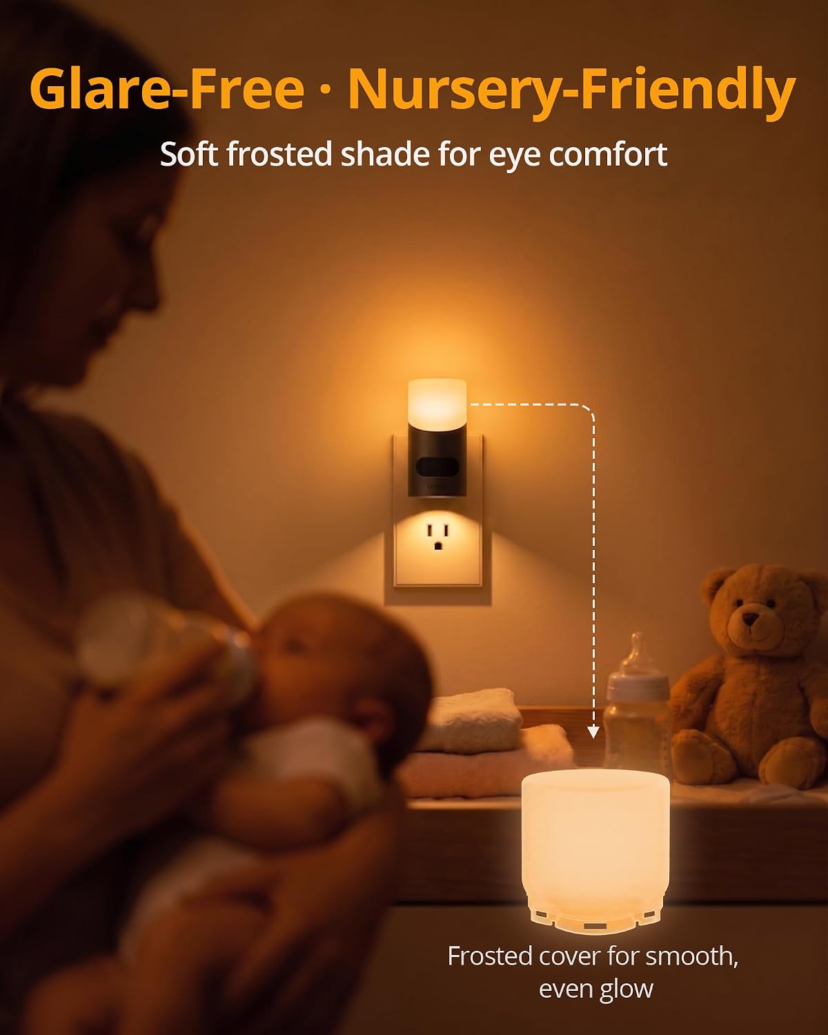 Lyridz Amber Night Light with Motion Sensor, 1-150LM Dimmable Plug-in Nightlight Indoor for Bedroom, Bathroom, Hallway, Stairs, Pet House, Toilet, 2 Pack