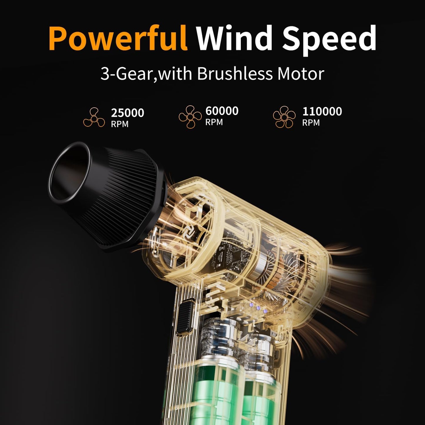 Compressed Air Duster, 110000RPM Electric Air Duster, 3-Gear Mini Blower with Fast Type-C Charging, Turbo Fan Dust Blower for Computer, Keyboard, PC, Car, Home and Electronics