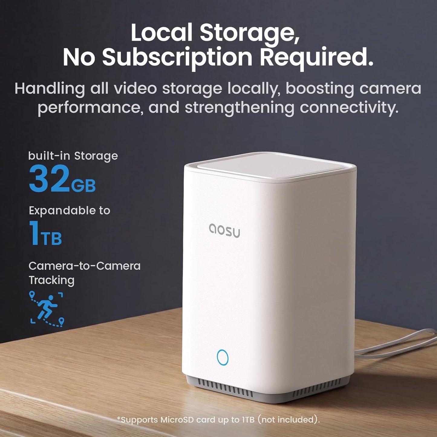 aosu Wireless Outdoor Security Camera Kit with aosuBase Local Storage, 2K with 6X Zoom, 4-View Live, Cross-Camera Person Timeline, PIR + AI Human Detection, Color Night Vision, 4-Cam-Kit
