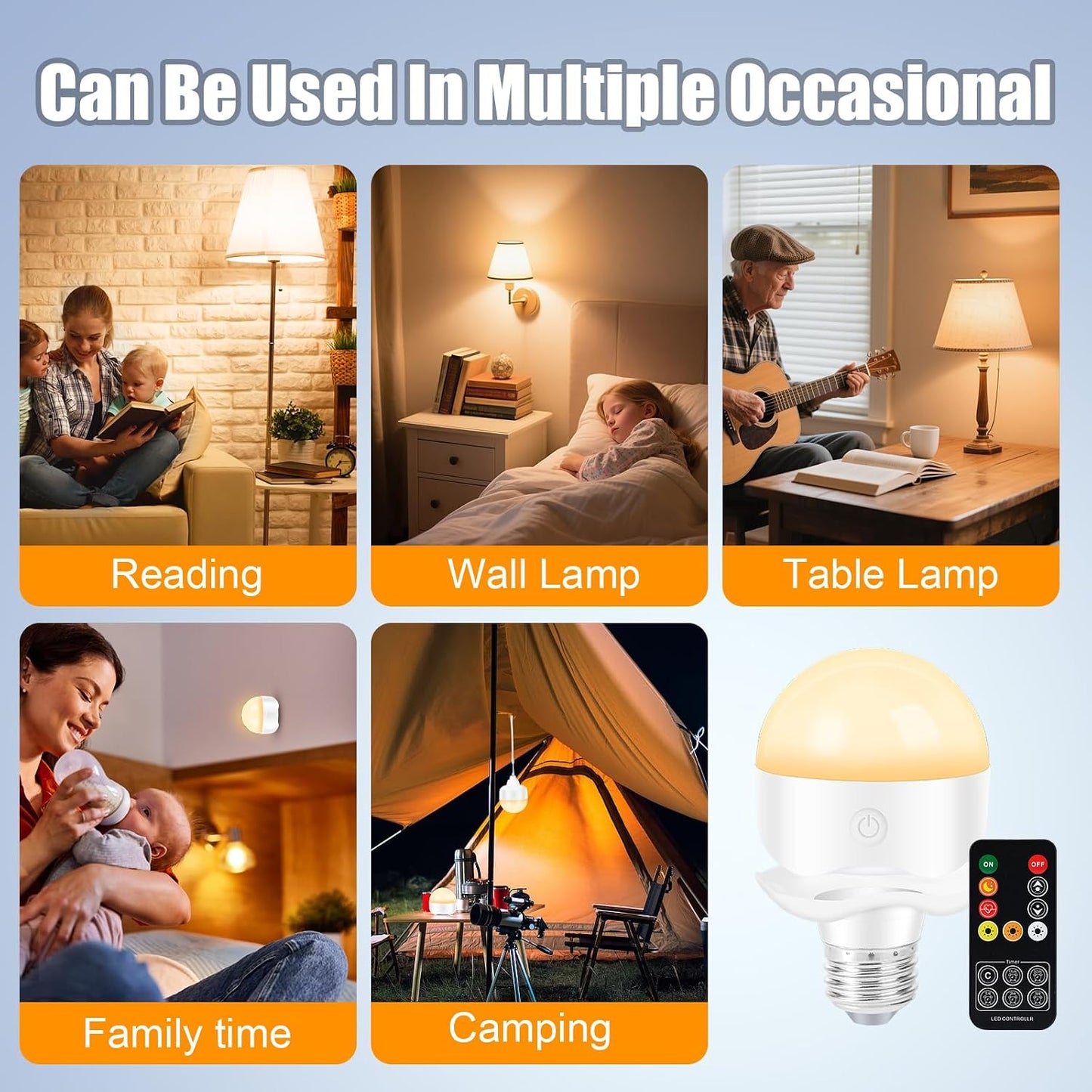 E26 Rechargeable Light Bulbs,Magnetic LED Portable Bulb with Remote and Timer, Battery Operated and Dimmable 3 Color Temperatures Backup Bulb for Sconces and Bedside Lamps Non-Hardwired Fixture,2 Pack
