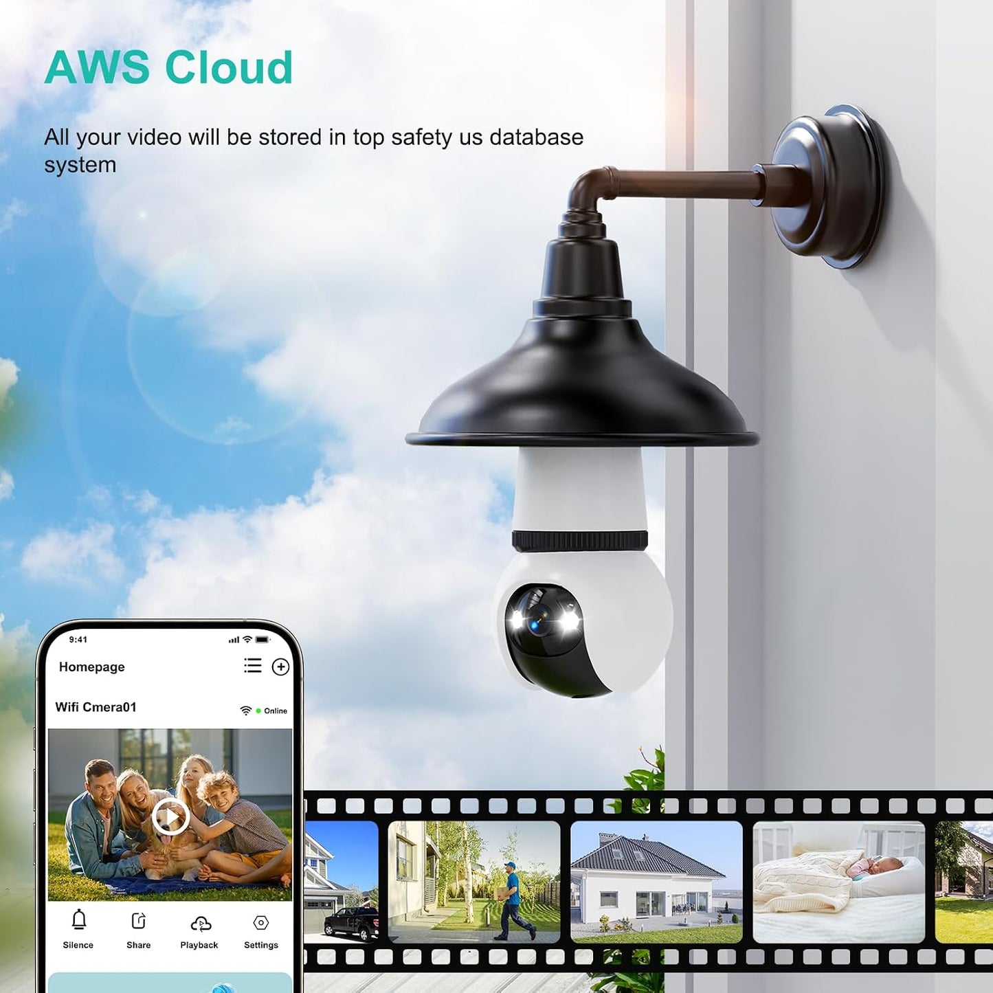 Hawkray Light Bulb Security Camera Wireless Outdoor Indoor-5&2.4GHz Dual Band WiFi,360° Pan-Tilt,2K Color Night Vision,Motion Detection & Siren Alarm,Two-Way Audio