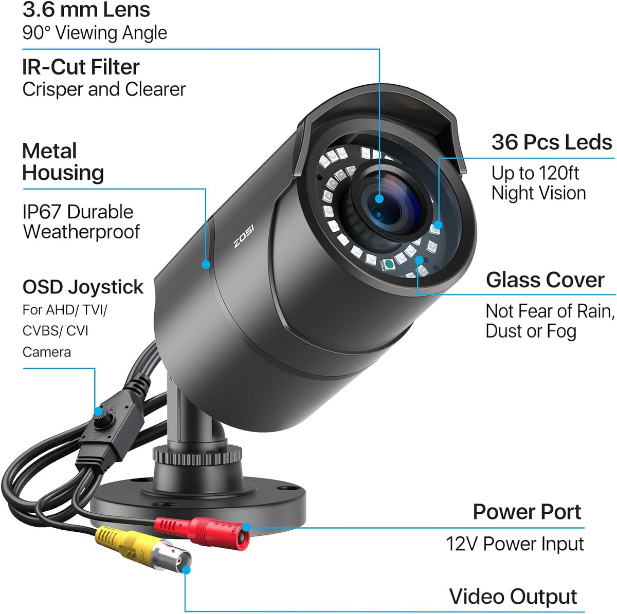 ZOSI 2MP 1080p Security Camera, Hybrid 4-in-1 CVI/TVI/AHD/CVBS Bullet Cam