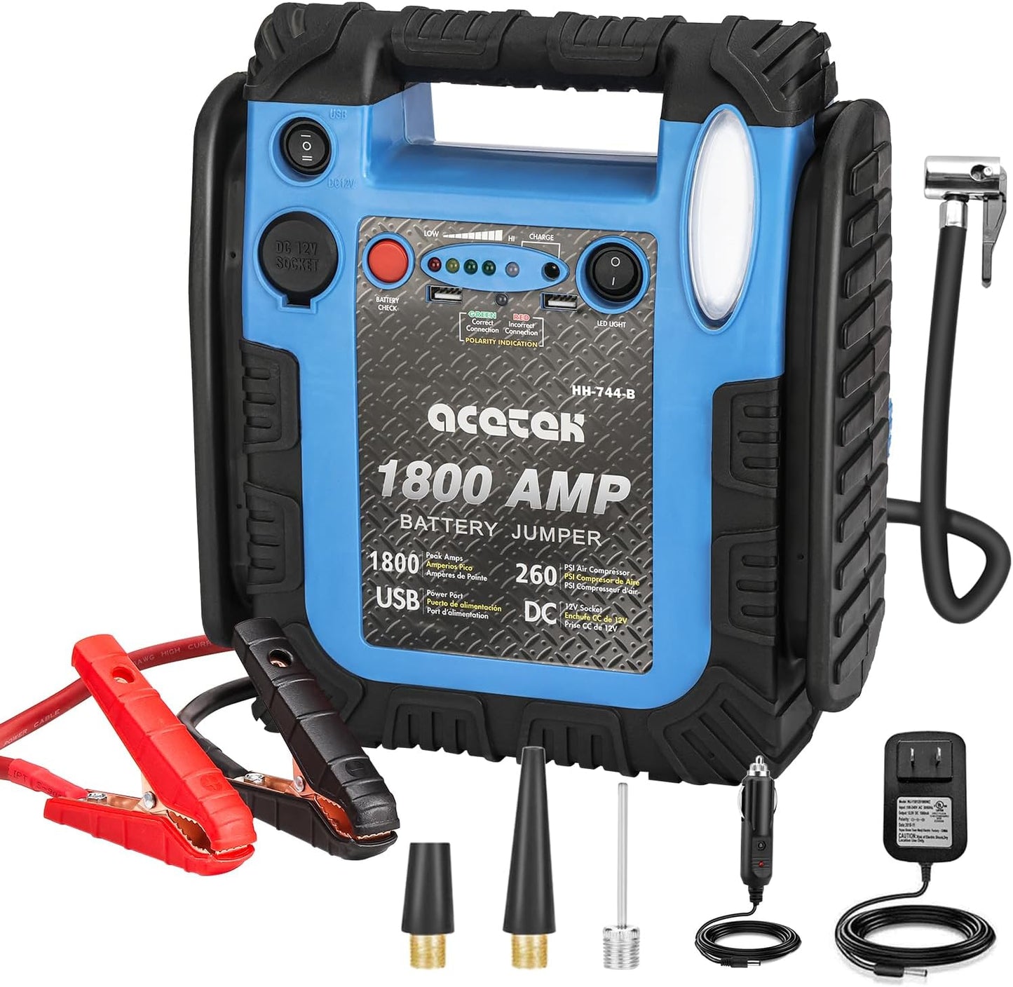1800 Amp Jump Starter with Air Compressor, acetek Car Battery Jump Starter 260 PSI Tire Inflator, 20000mAh 12V Auto Lead-Acid Battery Booster (Up to 6L Gas or 6L Diesel Engine) with LED Light & USB