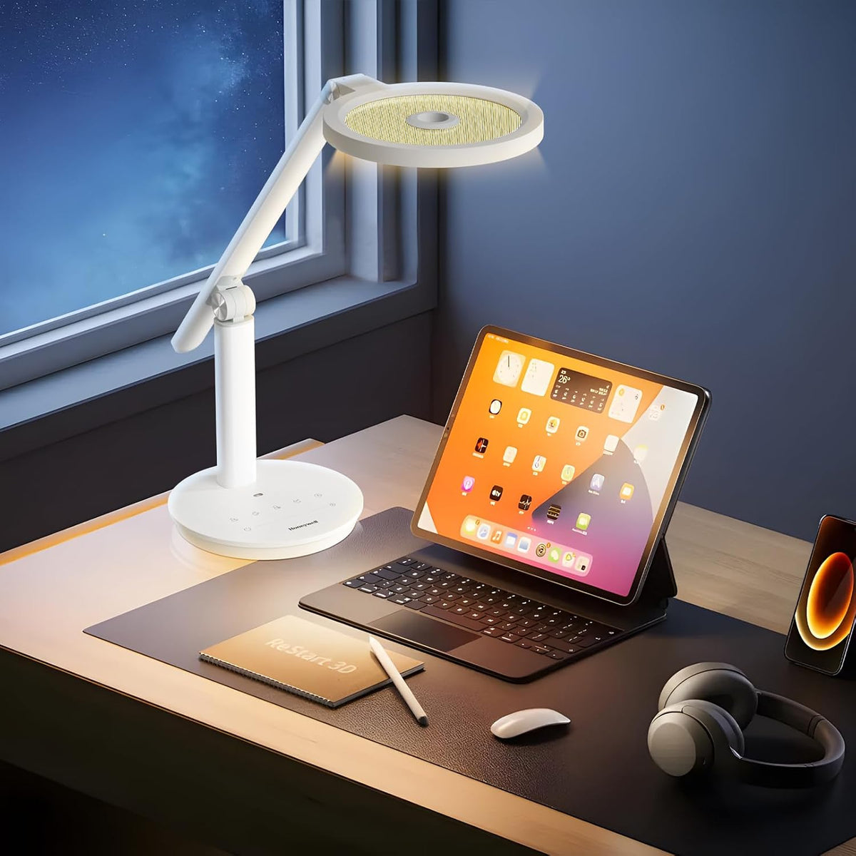 Honeywell H6 Desk Lamp for Home Office, Dimmable Reading Table Light, White