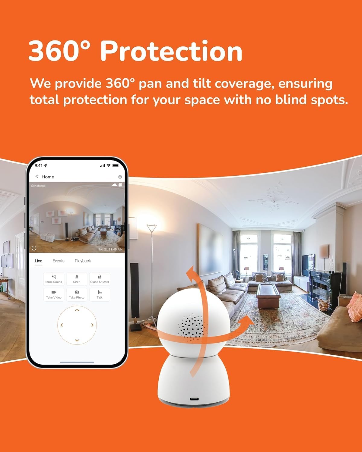 SensForge 2.5K Indoor Pan-Tilt Security Camera, 360° Dual-Band 2.4/5GB Wi-Fi Camera for Home, AI Human & Pet Detection, 64GB SD Card Included, Two-Way Talk, No Subscription Required (2-Pack, White)