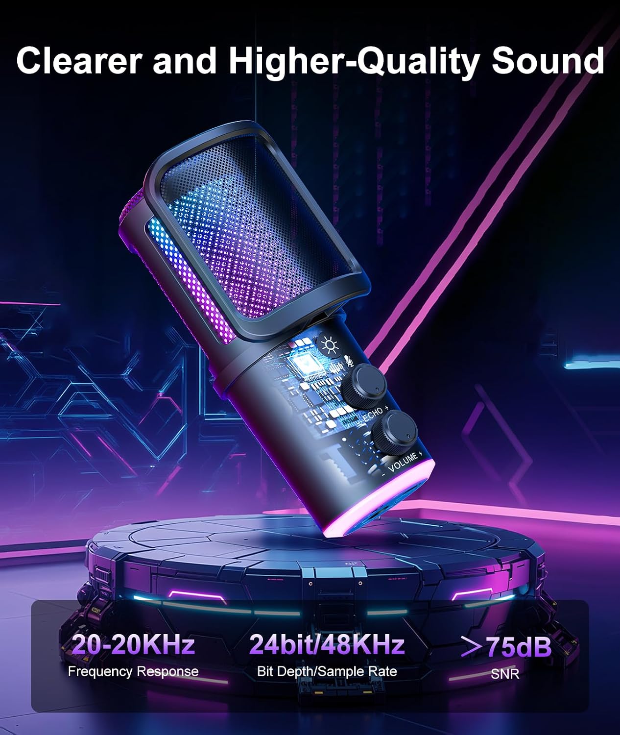 Gaming USB Microphone, Noise Cancellation Condenser Mic with Mute,Boom Arm Mic-Reverb Adjustment, Monitoring for Streaming, Podcasting, Discord, YouTube,PC, Computer, PS4, PS5, Mac