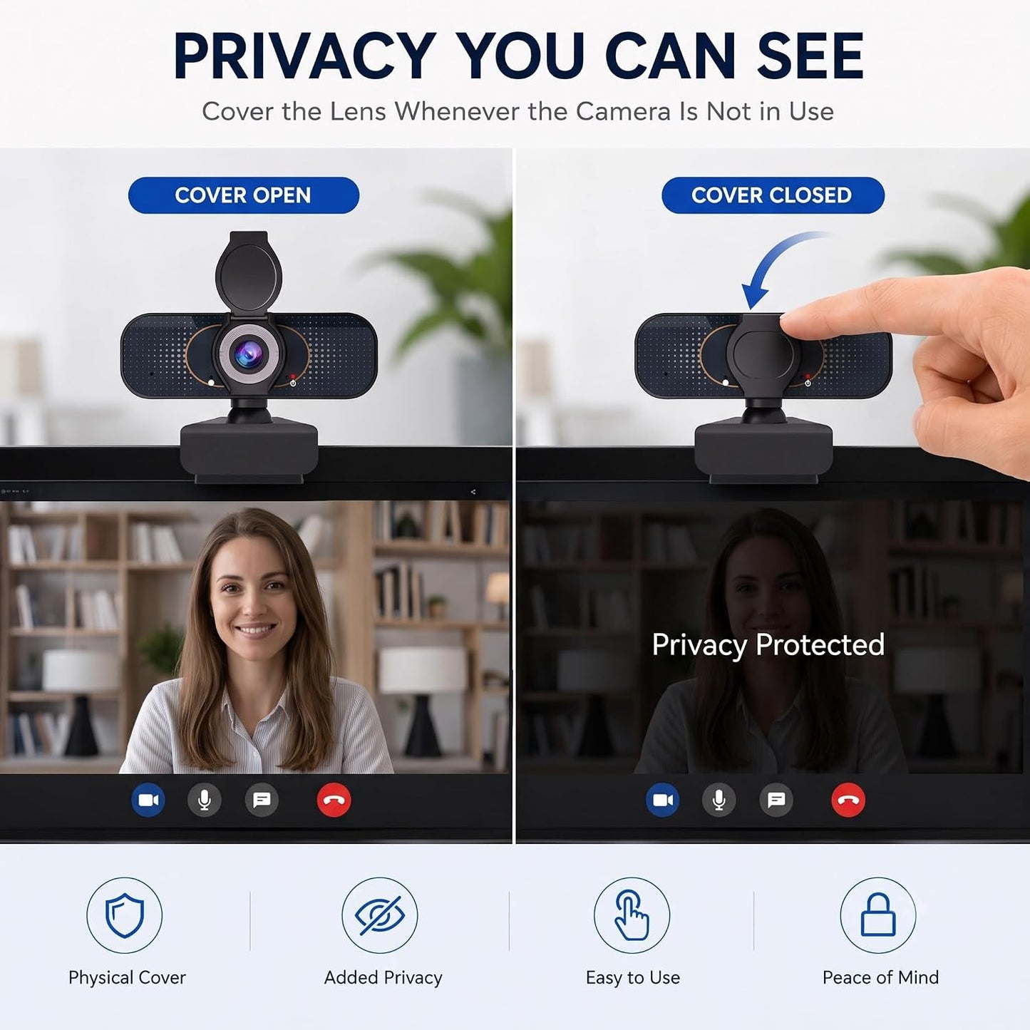 1080P Webcam for PC & Laptop with Microphone — Stay Connected | Plug and Play No Driver, Crystal Clear Video Auto Lighting, Privacy Physically Protected, Mount It Anywhere in Seconds