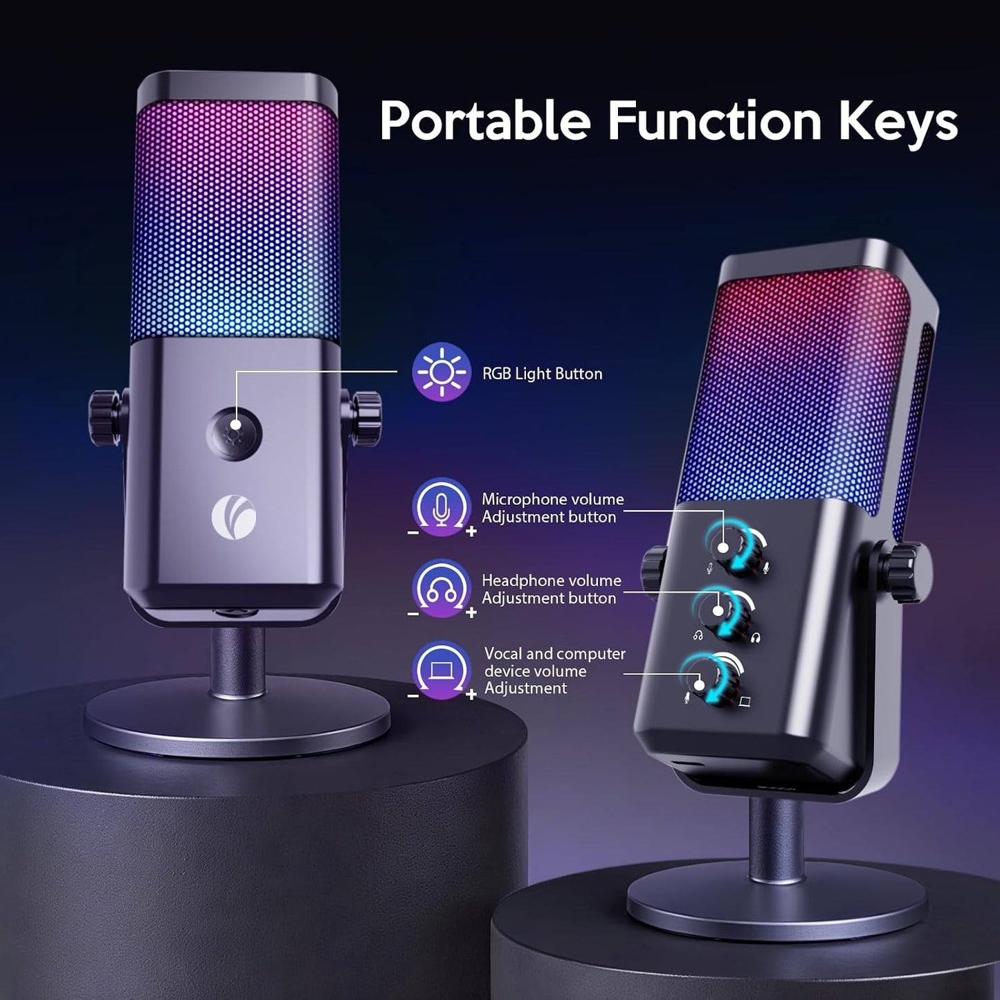 VCOM USB Microphone for PC, RGB Gaming Microphone with Mute Button, Gain Control, Monitoring Headphone 3.5mm Jack, PC Mic for Gaming, Streaming, Podcast, VoiceOver, Recording