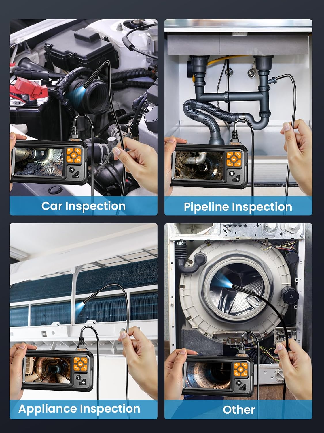 Endoscope Camera with Light, 4.3" IPS Screen 1080P Borescope with 8 LED Lights, 16.5 FT Semi-Rigid Cable Snake Camera, IP67 Waterproof Sewer Inspection Men Tool Single Lens
