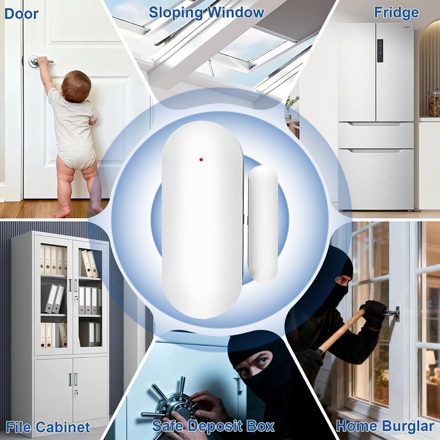 WiFi Magnetic Door Sensor Alarm with App That Alerts Your Phone, Mini Wireless Window Alarms When Opened for Home Security, No Hub Required, Smart Sliding Door Contact Sensors Chimes Safety Protection