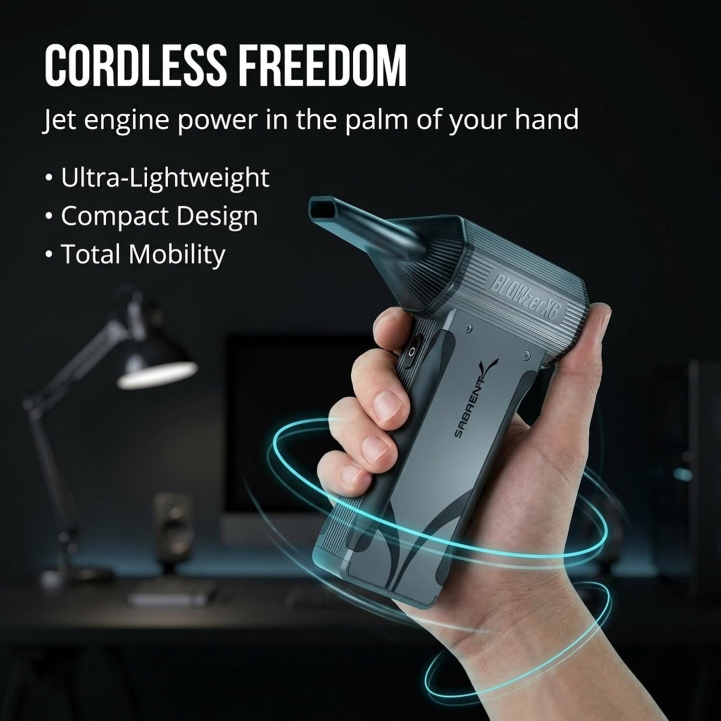 SABRENT Blowzer X6 Rechargeable Cordless Air Duster, 130,000 RPM (TF-BZX6) | Electric compressed air duster, Handheld blower, 3-Speed 86 m/s, 100-min runtime, 4 nozzles, PC, keyboard, car detailing