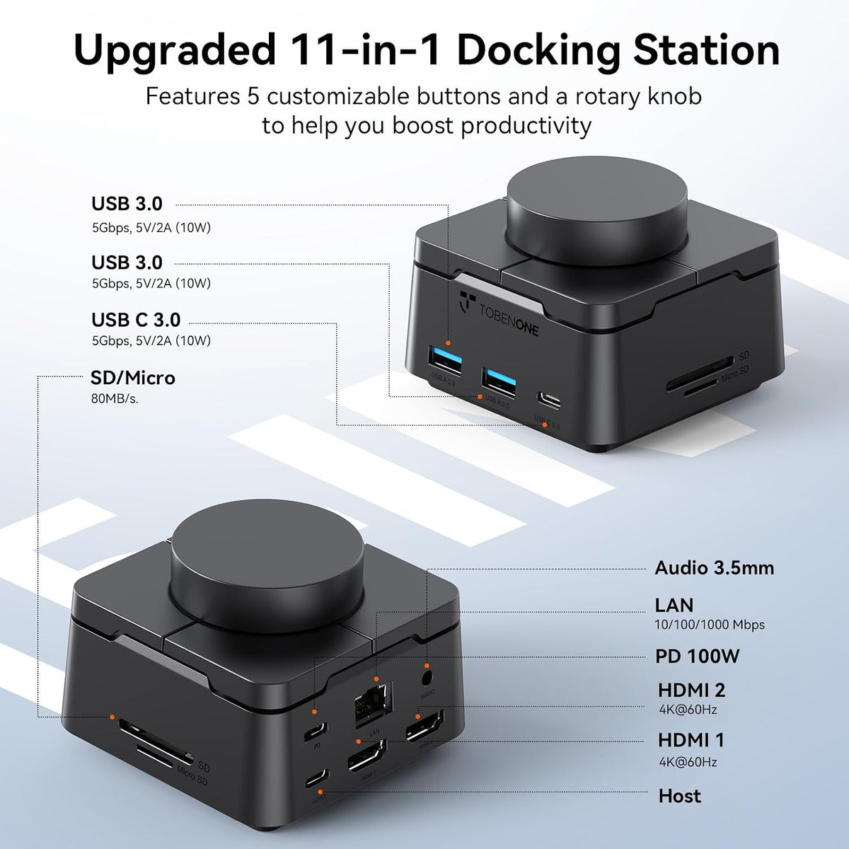 TobenONE Laptop Docking Station Dual Monitor,Dual 4K HDMI,5 USB,100W PD
