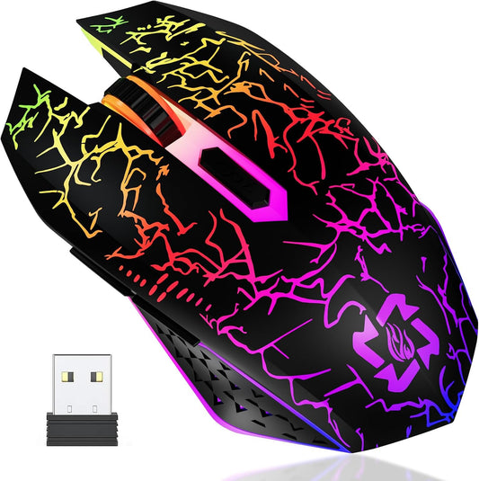 MELOGAGA Wireless Bluetooth Gaming Mouse, RGB Rechargeable, Silent, Black | Dual-Mode Bluetooth & 2.4G, Rechargeable Battery, RGB Lighting, Silent Click, 3 DPI Levels for PC Laptop Desktop Mac