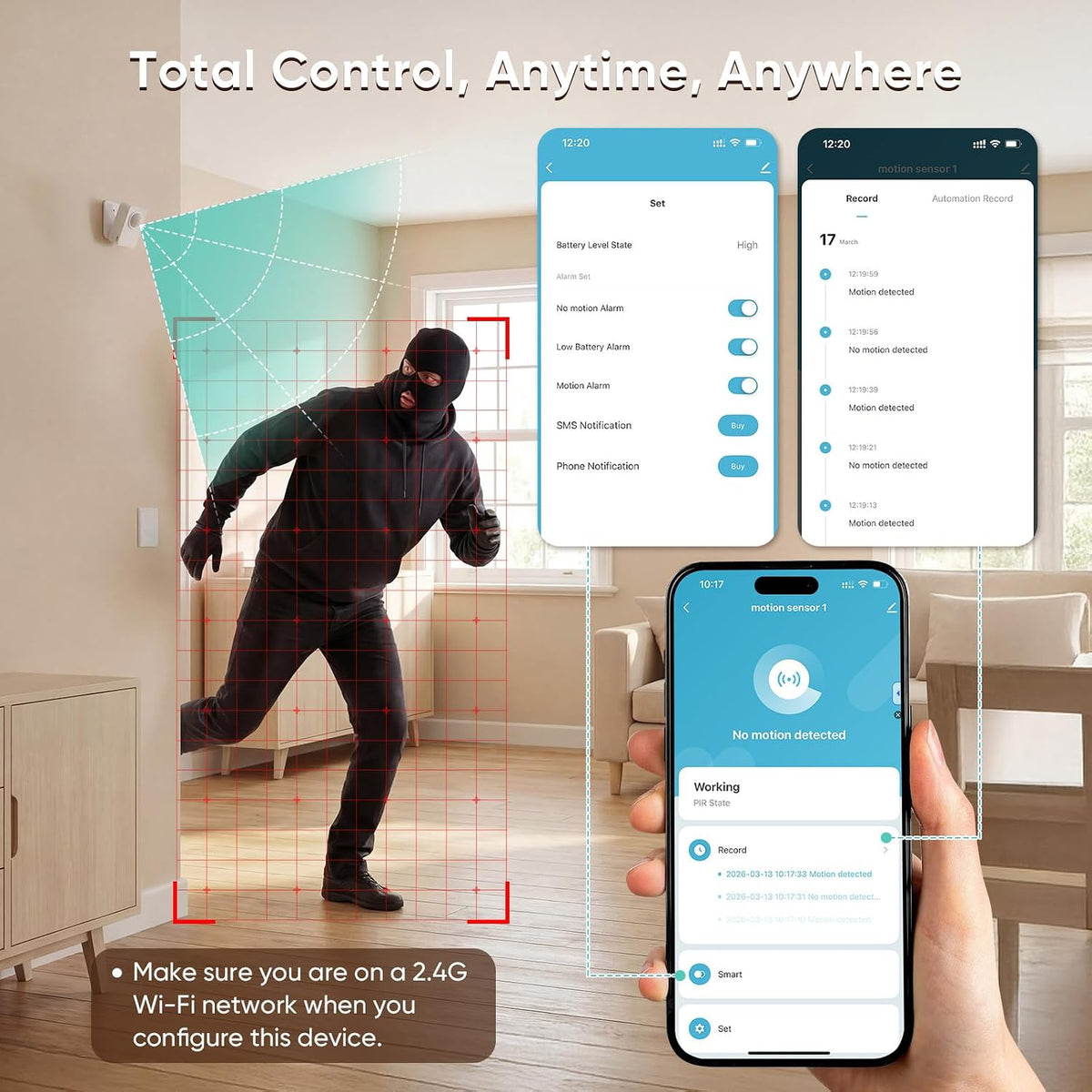 WiFi Motion Sensor, Smart PIR Motion Detector with Instant App Alerts