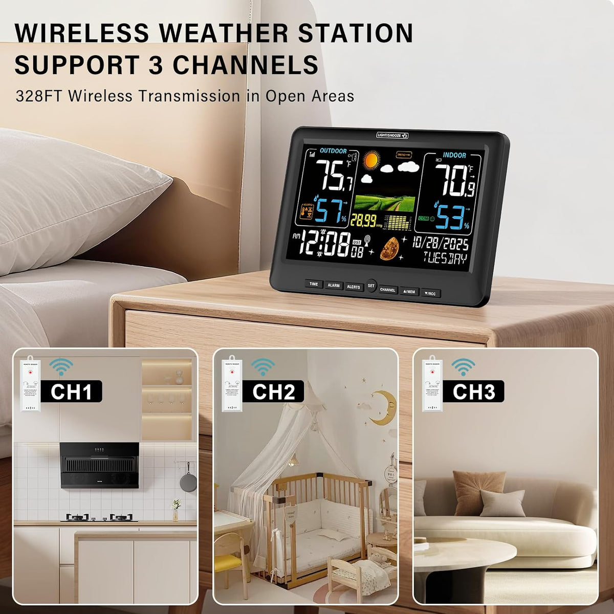 BluSon Weather Station Wireless Indoor Outdoor Thermometer with 2 Sensors