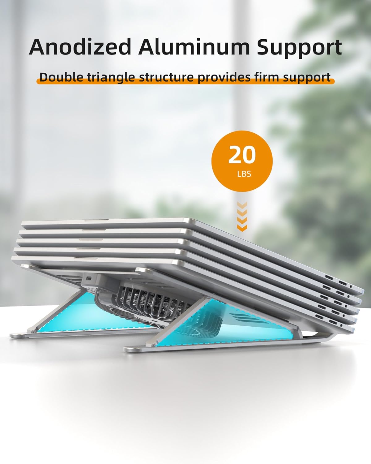 SHUWEI Portable Laptop Cooling Stand, Foldable & Adjustable Aluminum Stand with 3 Speed Powerful Quiet Fans, Ultra-Lightweight Ergonomic Cooling Pad for 17.3" Laptops (Silver, for 17.3" Laptop)