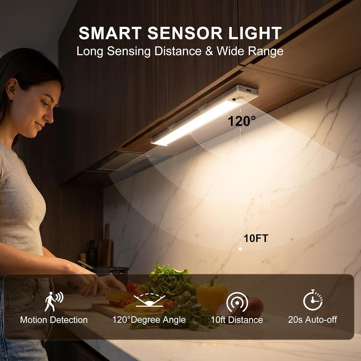 12 Inch Wireless Under Cabinet Lights, Rechargeable Motion Sensor LED Light
