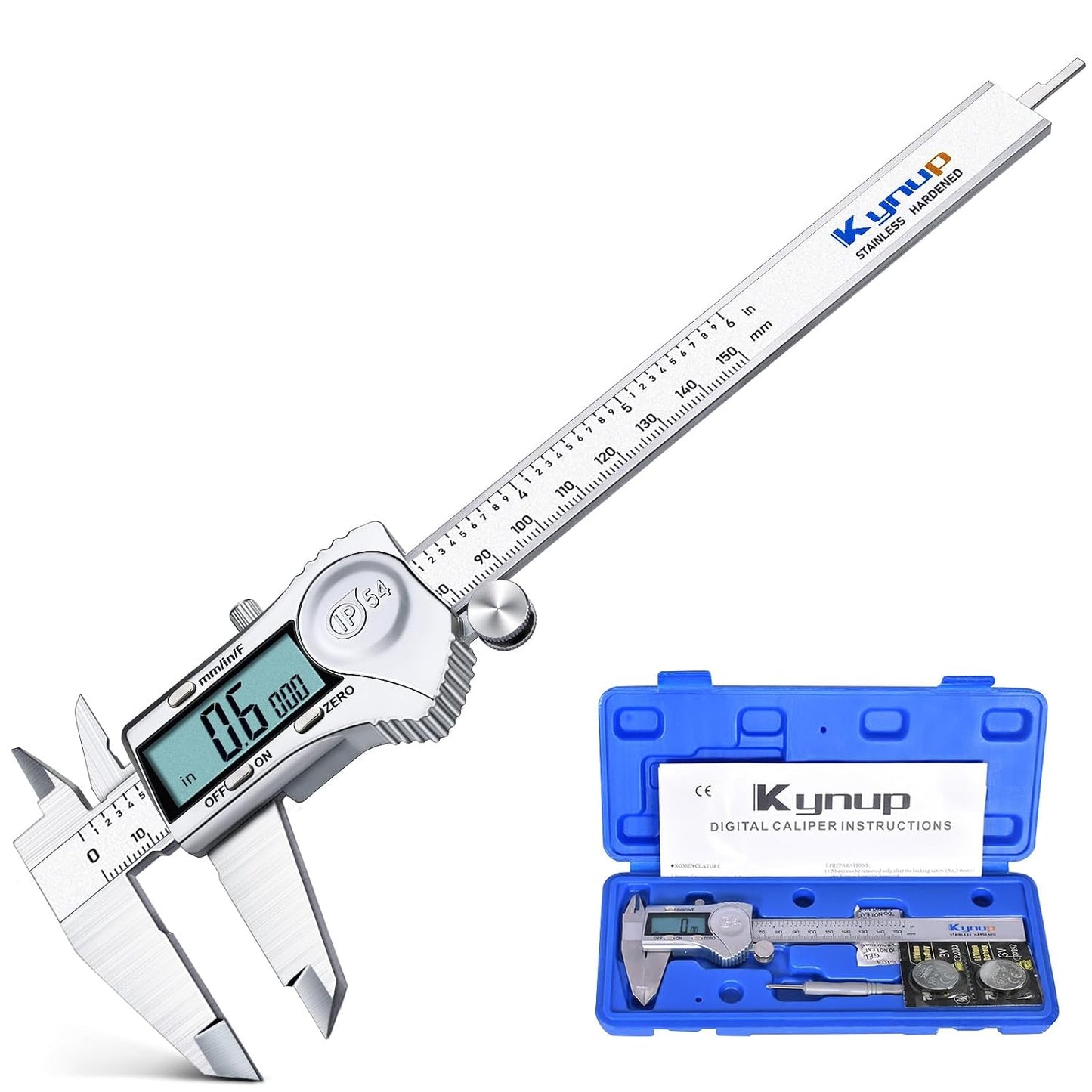 Kynup Digital Caliper, Caliper Measuring Tool, Stainless Steel Micrometer | 6 Inch Dial Vernier Caliper Tool, Inch/Metric/Fraction Conversion, Auto-Off & IP54 Splash Proof for DIY & Industrial Use