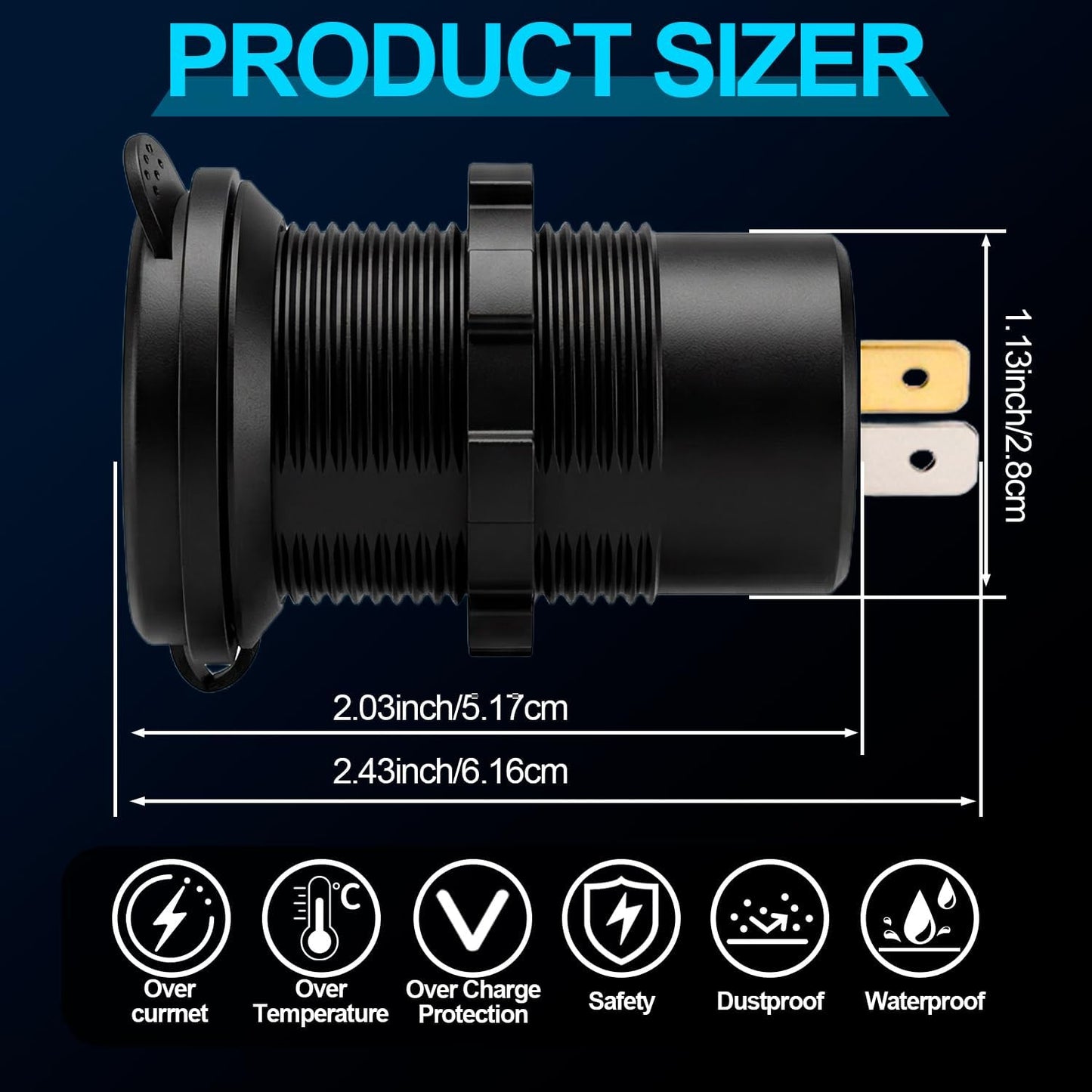 12v usb charger, PD 20W USB-C Power Socket and 18W QC3.0 Socket Waterproof Power Outlet 12V/24V with Power Switch 12V USB C Outlet for Car Golf Cart Boat Marine Bus Truck RV Marine Motorcycle etc.
