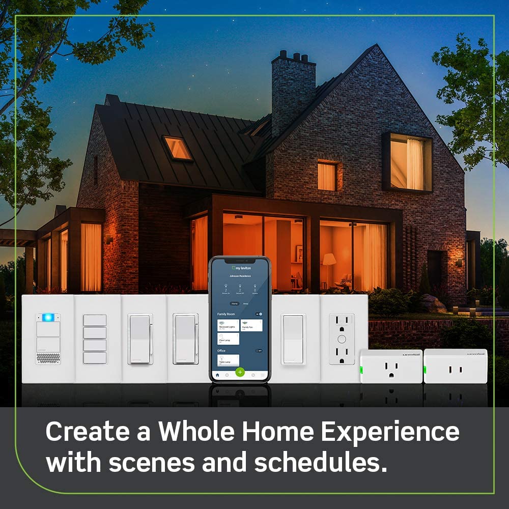 Leviton Decora Smart Plug, Wi-Fi 2nd Gen, Works with Matter, My Leviton, Alexa, Google Assistant, Apple Home/Siri & Wire-Free Anywhere Companions for Switched Outlet, D215P-1RW, White