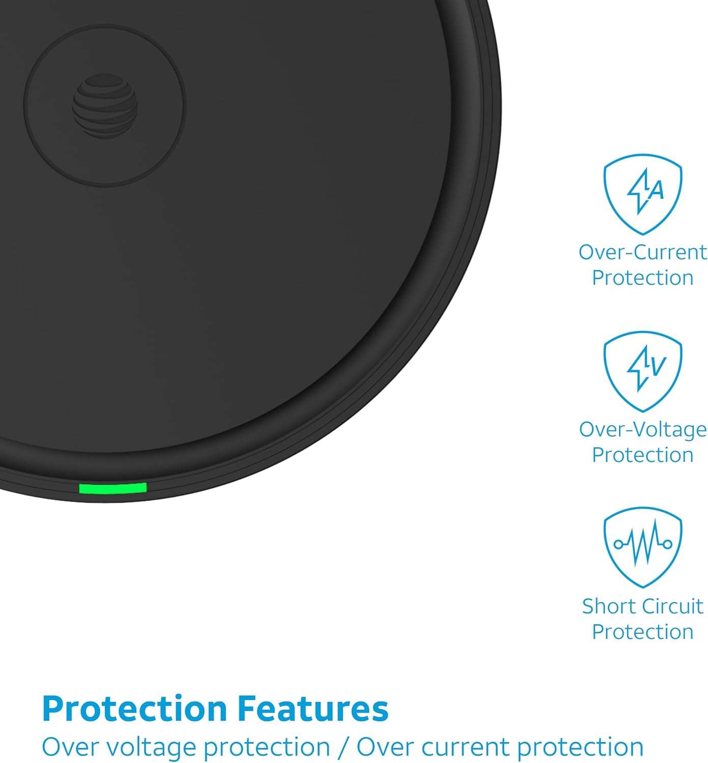 AT&T 15W Qi Wireless Charging Pad – Case-Friendly USB-C Fast Charging Station for iPhone 17/16/15/14, AirPods, Samsung Galaxy S25/S24, Pixel, and All Qi-Compatible Devices – Black