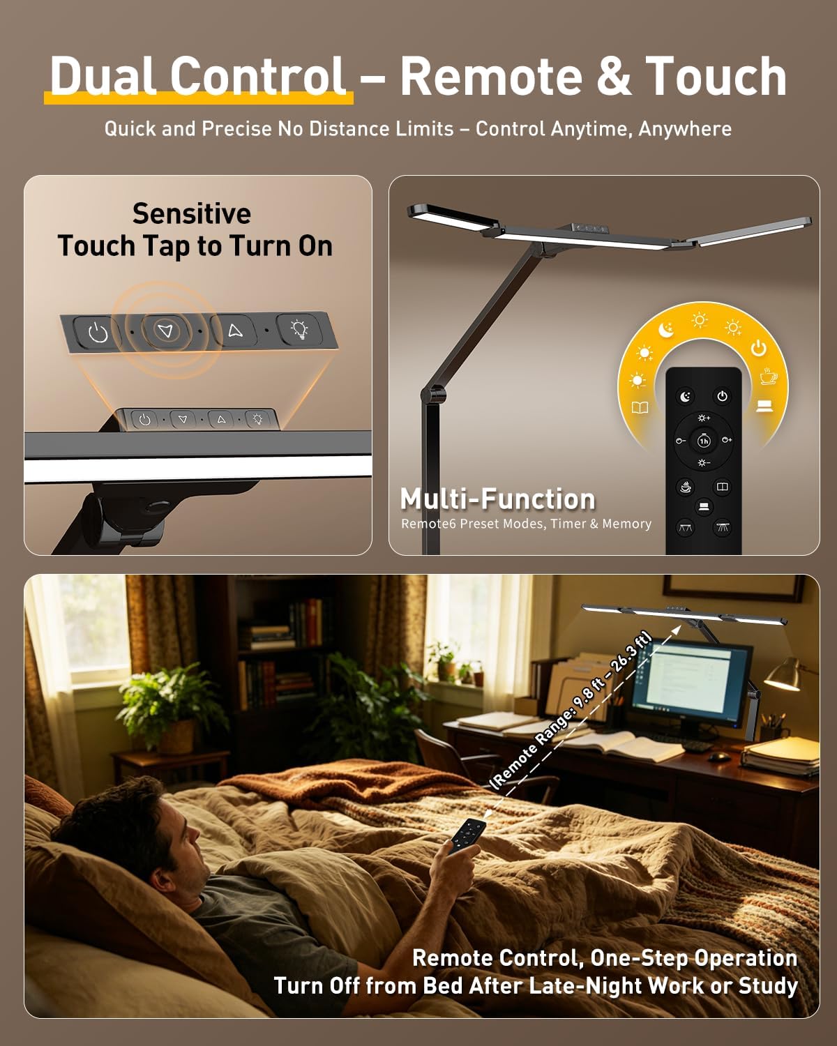 GUARDKING Adjustable LED Desk Lamp for Home Office with Clamp& Dual Control