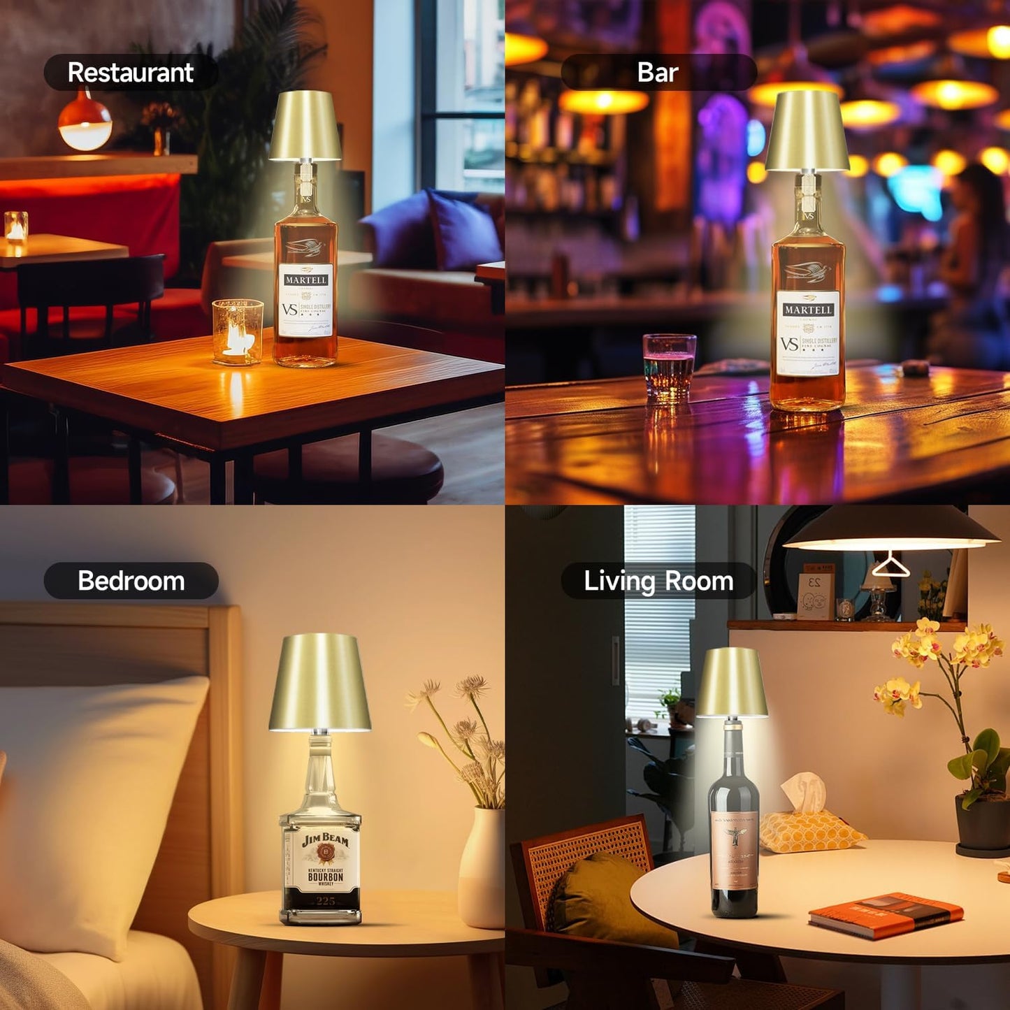 2025 New Wireless Bottle Lamp - LED Bottle Lights for Liquor & Wine Bottles, Cordless Lampshade, Whiskey Bottle Top Light, Bottle Stopper Night Light Kit, Rechargeable RGB Remote & Touch-Dimmable