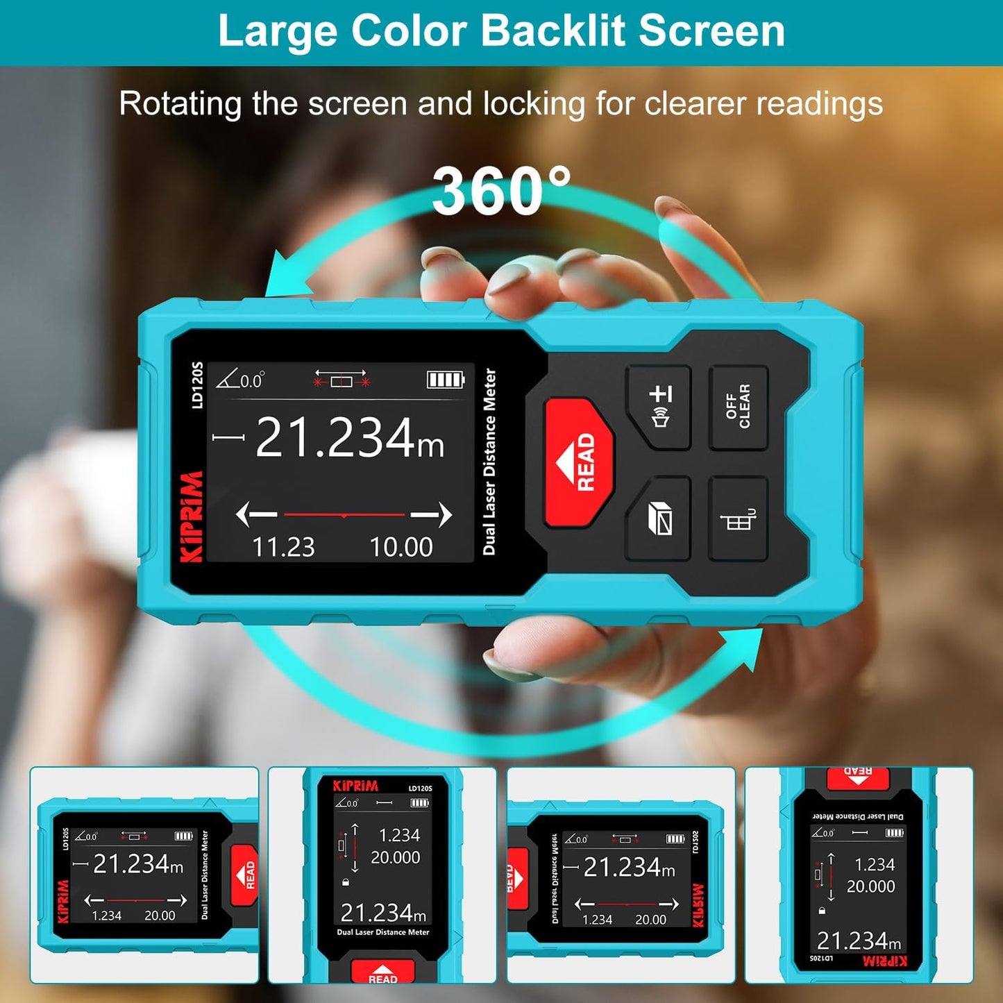 Kiprim LD120S Dual Laser Distance Meter,393ft/120m,Electronic Level,DIY | Dual‑laser measuring tool delivers precise 120m/393ft readings. Pythagorean function for DIY and construction projects.