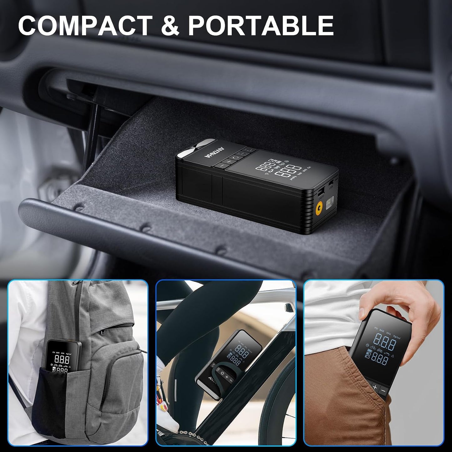 Tire Inflator Portable Air Compressor, 150 PSI Cordless Smart Air Pump for Car Tires, LED Light & Auto Shut-Off, Tires Pump for Car, Motorcycles, Bikes, Balls, Mini Bike Pump & Car Accessories