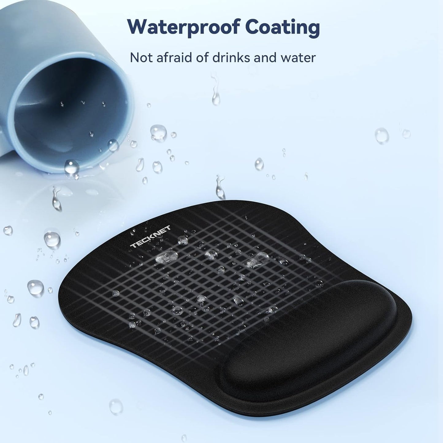 TECKNET 2 Pack Gaming Ergonomic Mouse Pad with Wrist Support Black | Soft Memory Foam, Fast Rebound, Pain Relief，Waterproof Surface, Non-slip Base