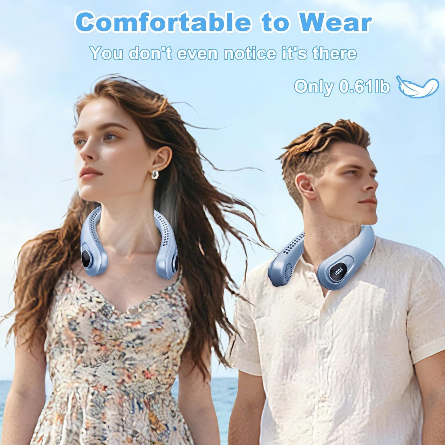Portable Neck Fan Rechargeable - [with LED Display] 5 Speeds, 5000 mAh Battery Operated Wearable Personal Cooling Bladeless Fan for Outdoor Travel, Gifts for Men Women Kids,Sky Blue