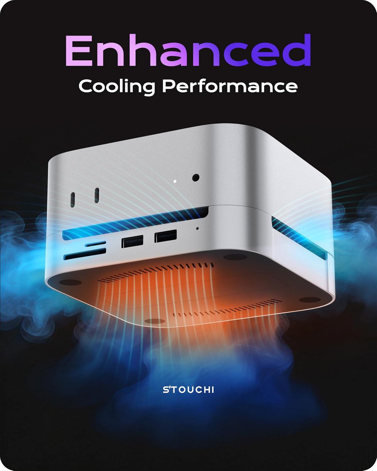 Stouchi Mac mini M4 Dock Stand with NVMe SATA SSD Enclosure, 8-Port Hub | 10Gbps | Easy Power Button | Stable Wi-Fi | 2* USB A 10Gbps, 4K@60Hz HDMI, SD/TF Slot, 2* USB A, Audio 3.5mm | for M4/M4 Pro