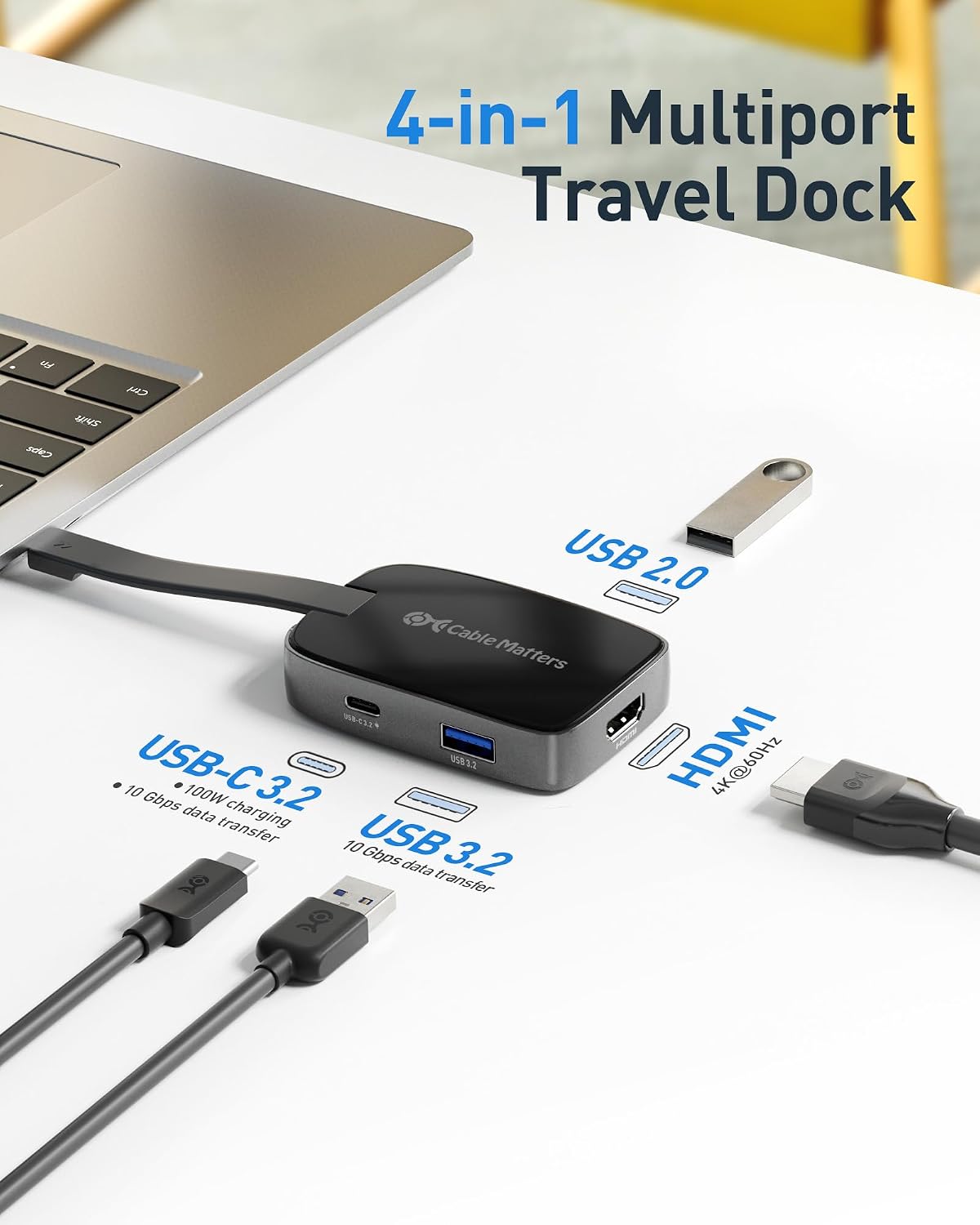 Cable Matters 4-in-1 USB C Hub, HDMI 4K@60Hz, 100W Charging