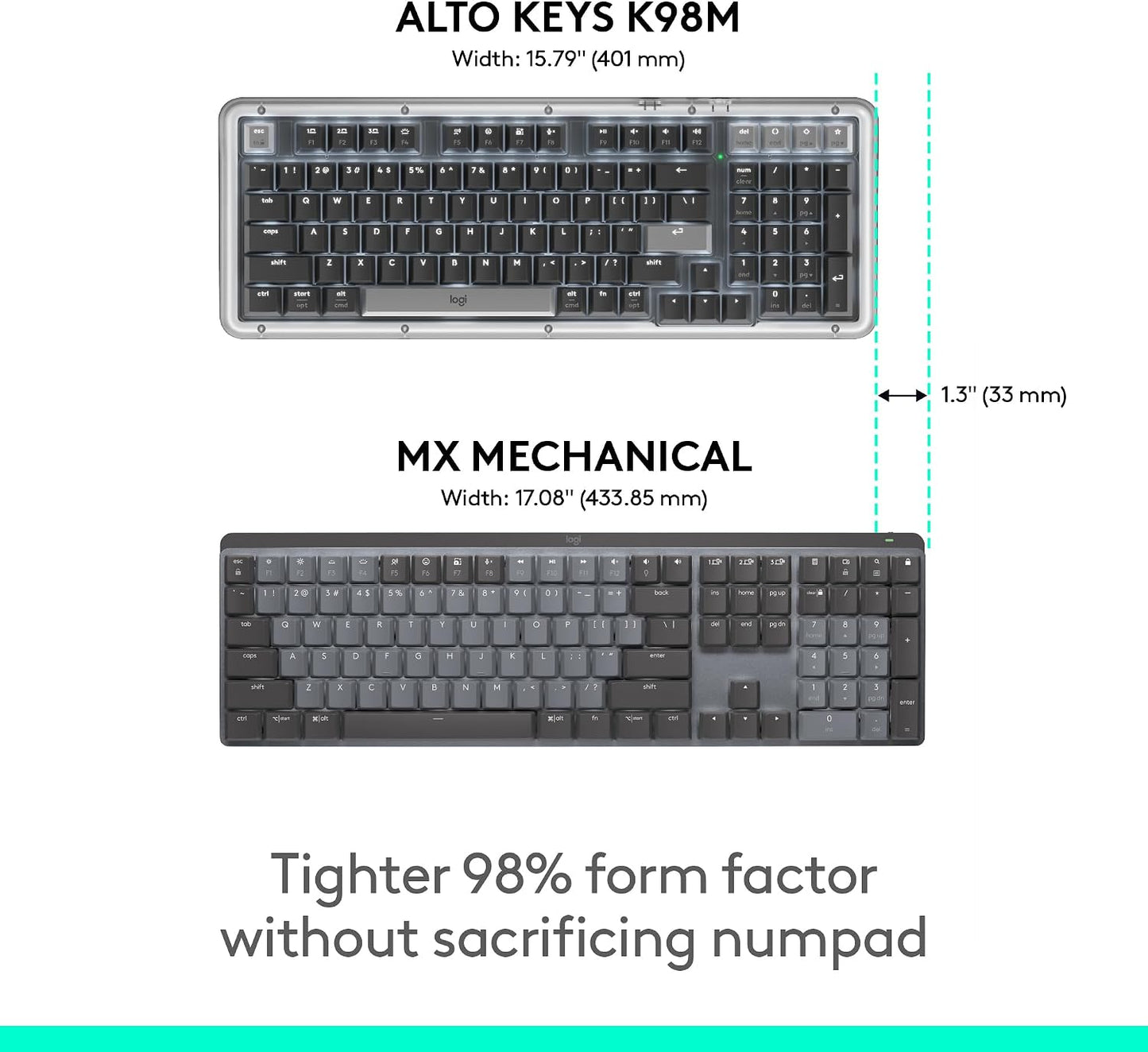 Logitech Alto Keys K98M Wireless Mechanical Gasket Keyboard - Graphite | Customizable, clicky, vibration absorbing gasket, white backlit keys, Bluetooth, USB-C charging, for PC, Mac, Laptops
