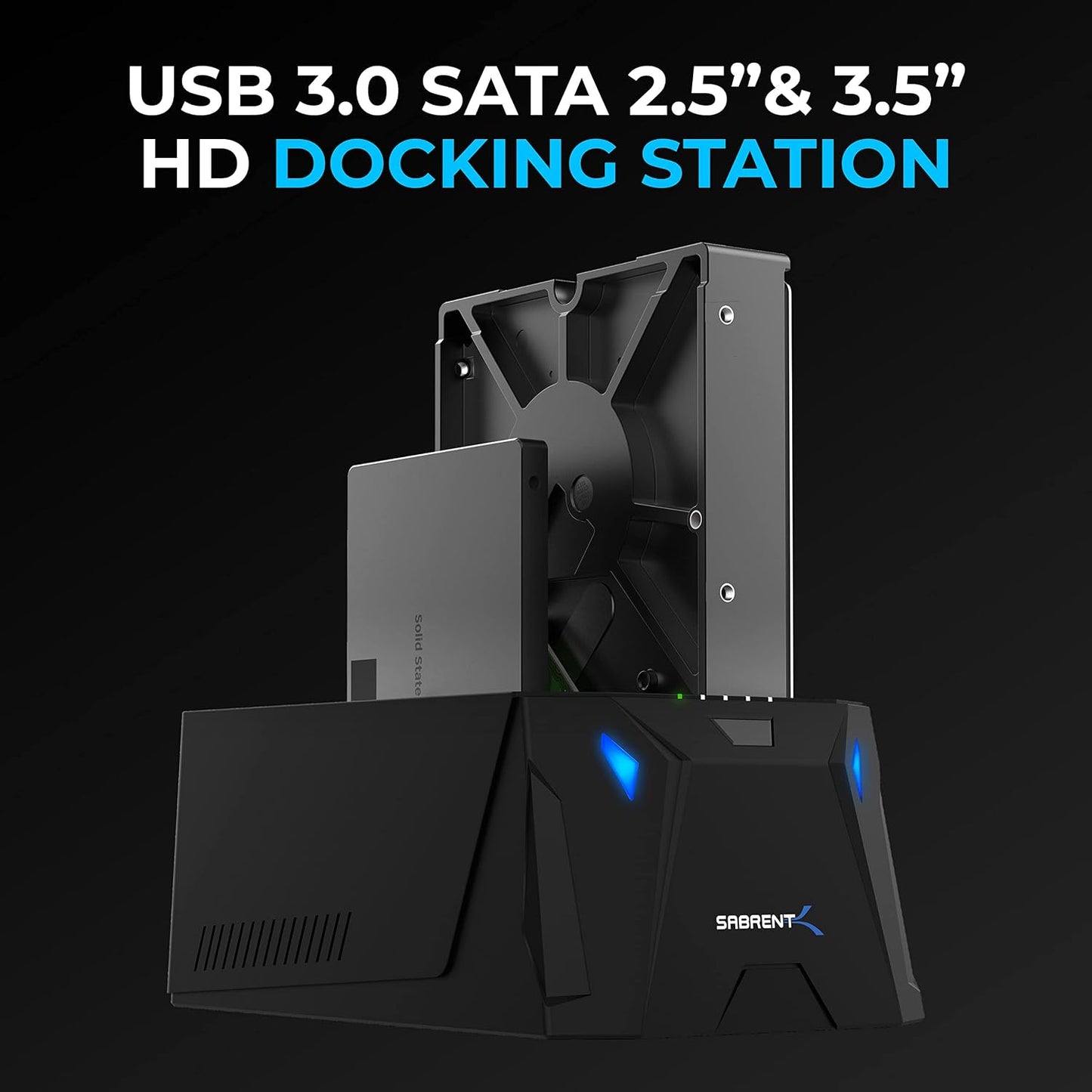 SABRENT USB 3.0 Dual Bay Hard Drive Docking Station & Cloner (EC-HD2B) | 2.5"/3.5" HDD/SSD; offline duplicator/cloner; 20TB+ support; UASP; SATA I/II/III; hard drive reader; hard drive dock