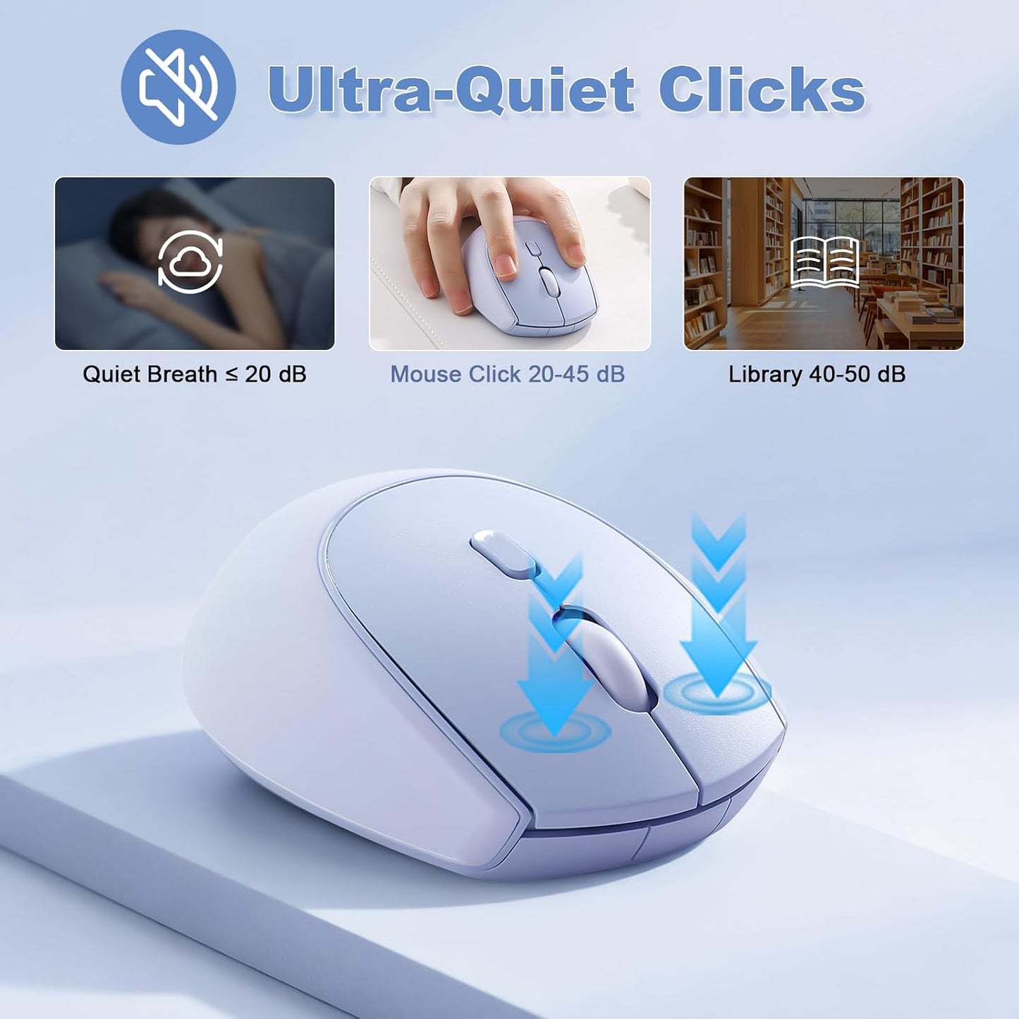 YUNZII C2 Silicone Wireless Mouse 1600 DPI Optical 2.4GHz (Blue) | 2.4GHz Connection, Noiseless Computer Mice, Quiet Clicks, 3-Level DPI, Up to 1600, Optical Tracking, for Laptop/PC/Mac