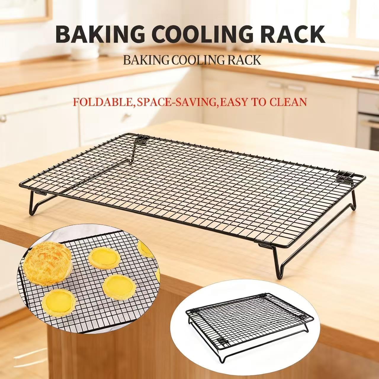 Extra Large Foldable Cooling Rack - Multi-Purpose Baking Cooling Rack for Cakes, Breads, Laptop Stand for Computer Cooling, Grill Rack with Foldable Legs (16.85" x 11.05")