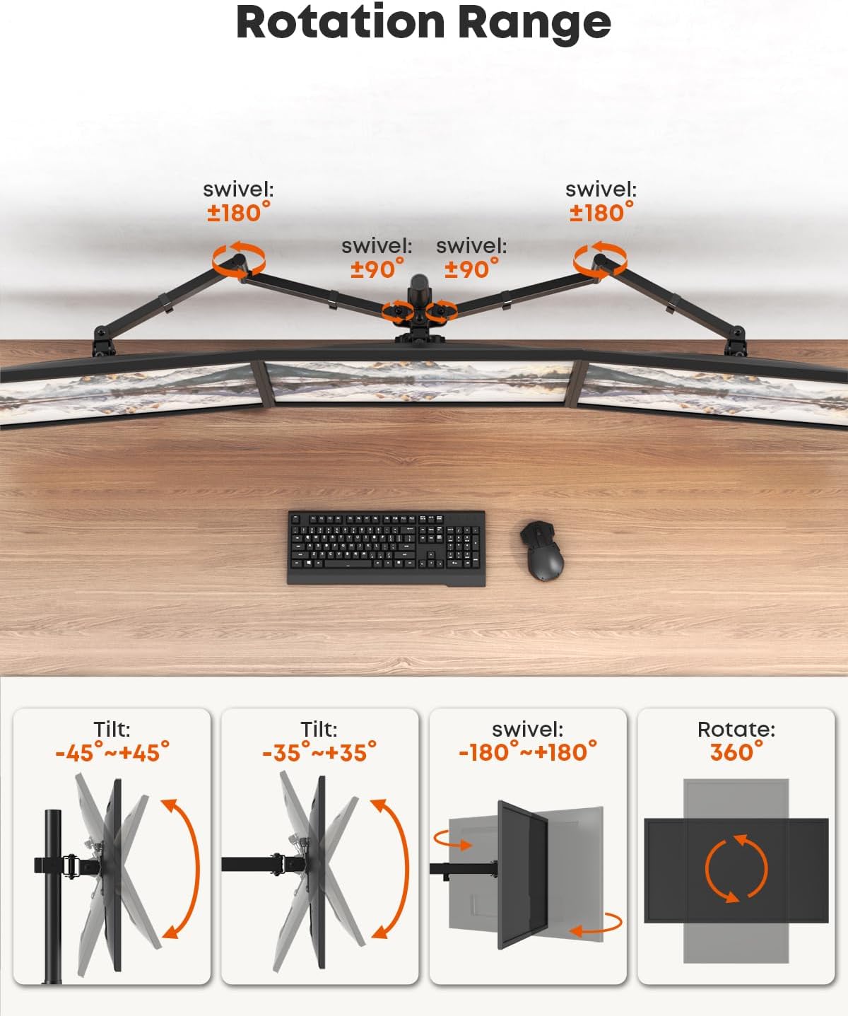 Triple Monitor Mount,Full Motion Arm Fits up to 27 inch | Three Monitor Desk Mount,Cable Management,22 lbs Weight Capacity per Arm,VESA 75/100mm,Black