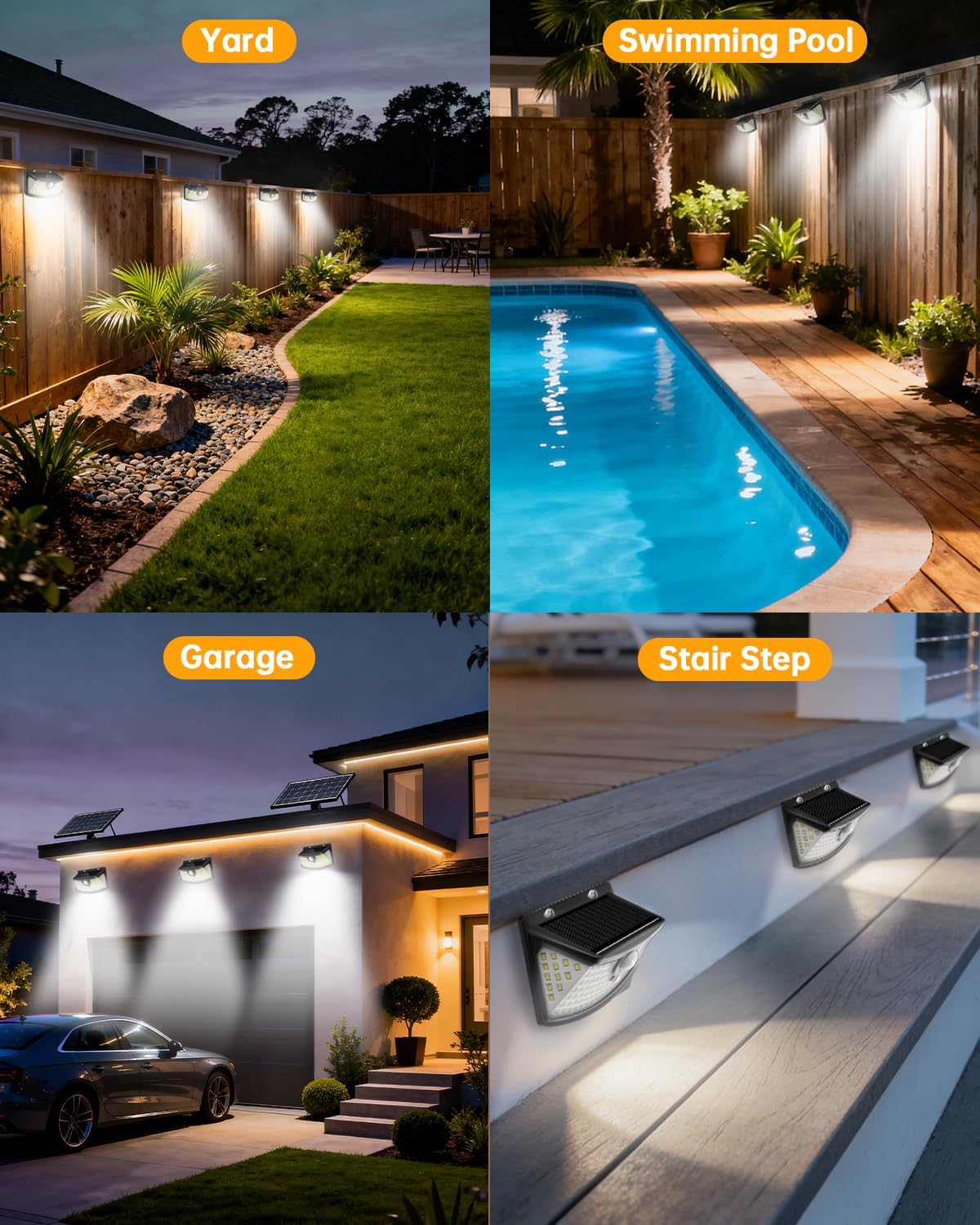 Aootek Solar Motion Sensor Lights Outdoor 120 LEDs, Black, 4 Pack