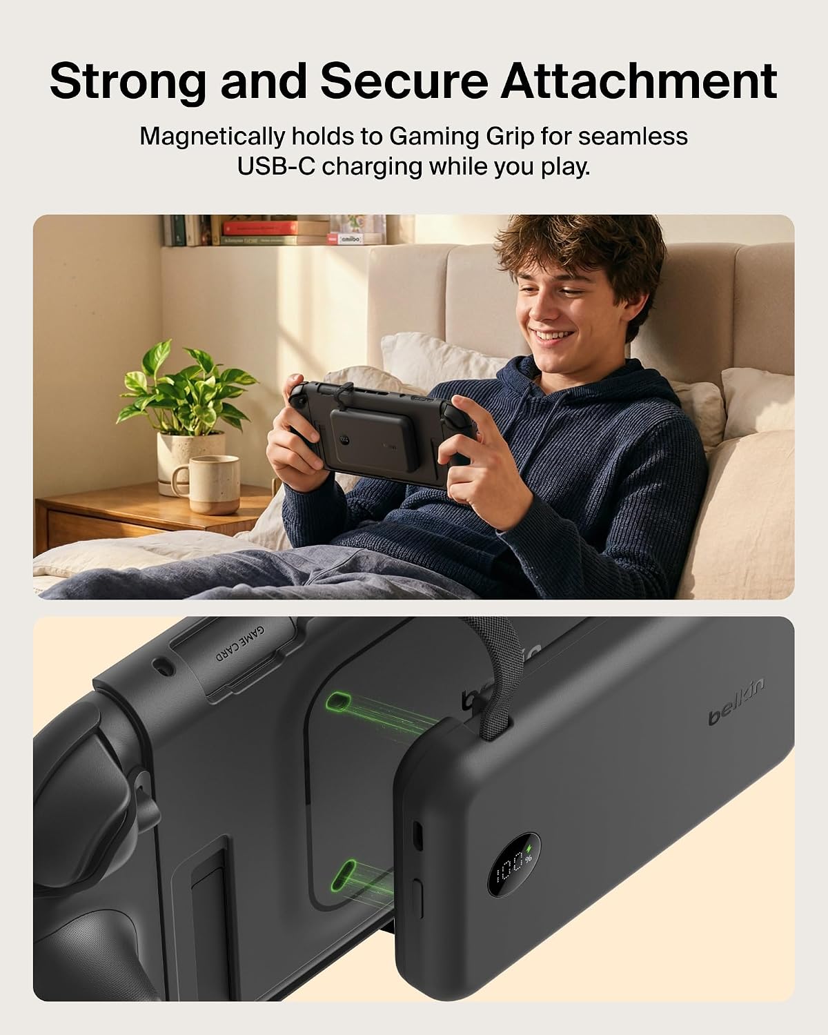 Belkin Nintendo Switch 2 Grip Charging Case with 10000mAh Power Bank 30W | Magnetically Attachable Custom 10000mAh Power Bank with Ergonomic Nonslip Grip, Quick Release, Dockable, Built-in Kickstand