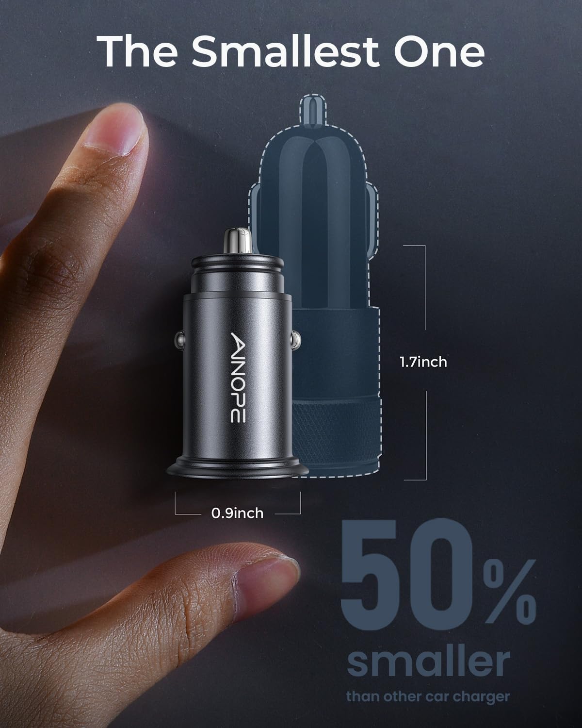 AINOPE 4.8A Car Charger Adapter, Cigarette Lighter USB Car Charger | 【Smallest Metal】Dual Port 12V USB Outlet Flush Fit for iPhone 17 Pro Max/16/15 iPad Air Samsung Galaxy S26 S25 Ultra, Black