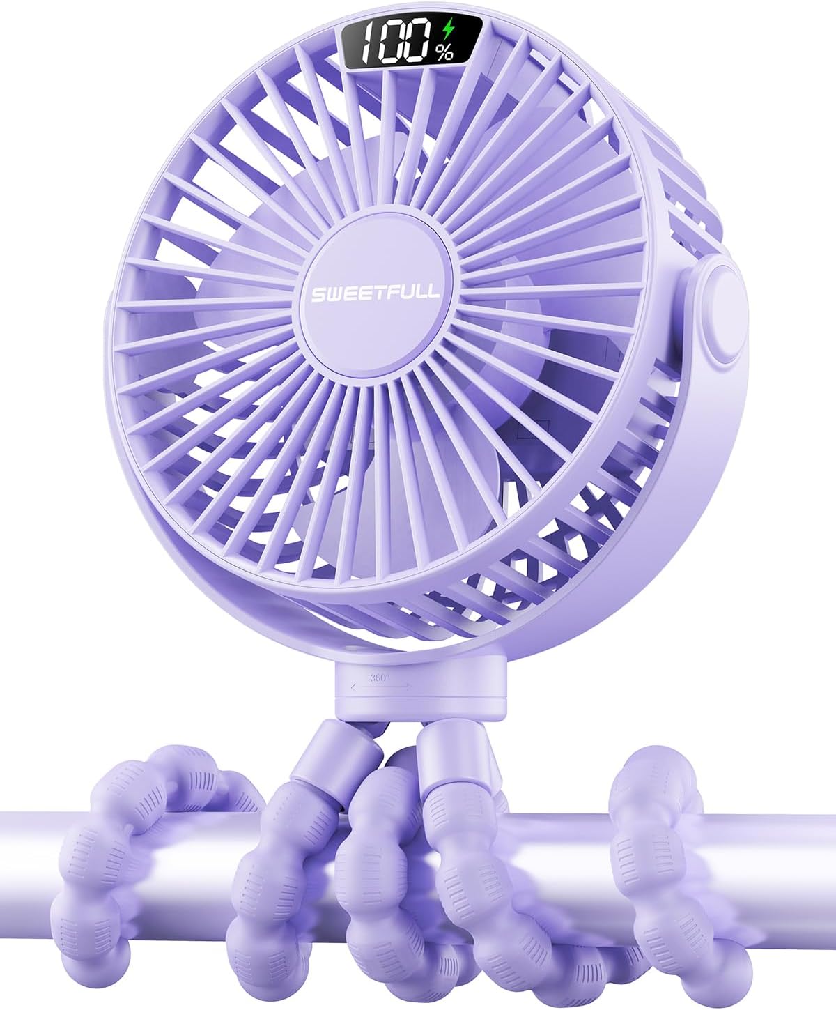 SWEETFULL Portable Stroller Fan with LED Display, 4 Speed Rechargeable Mini Clip On Fan, Built-in Non-Removable Rechargeable Battery,Sealed housing
