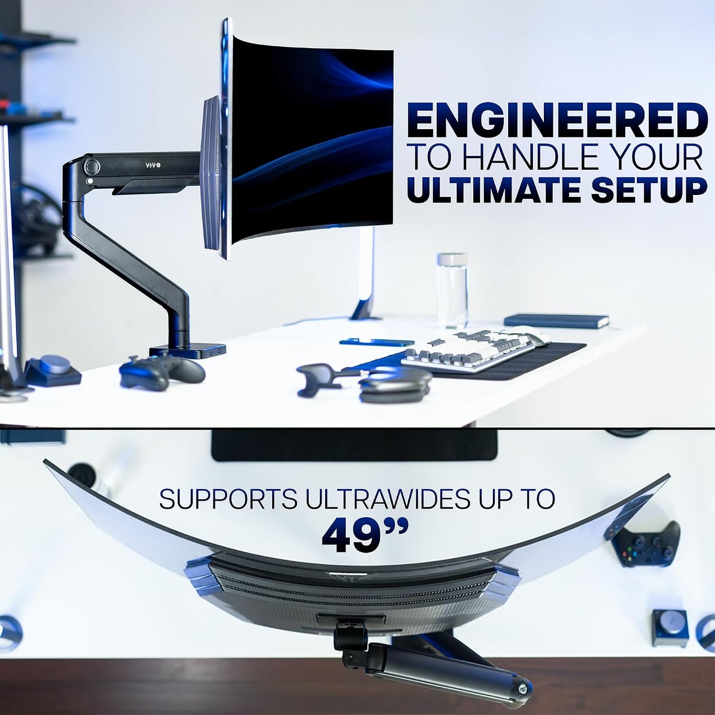 VIVO Heavy Duty Aluminum Ultrawide Monitor Tension Arm for up to 49 inch Screens, Holds 44 lbs, Premium Desk Mount Stand Designed for Samsung Odyssey G9 and More, Black, STAND-V101V