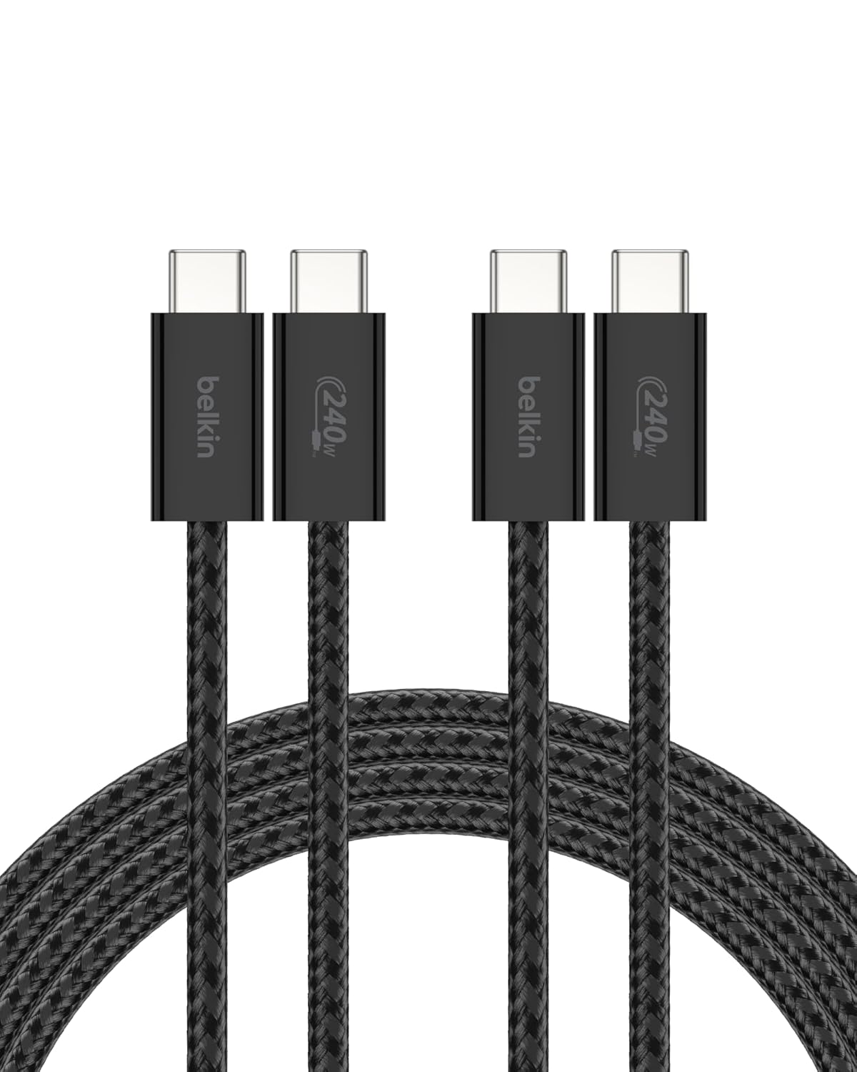 Belkin USB C to USB C 240W Cable 2 Pack, 6.6ft Fast iPhone Charger Cord | iPhone 15/16/17, Samsung Galaxy S26, Pixel 10, Airpods, iPad, Nintendo Switch 2, MacBook, Steam Deck, Travel, Chromebook