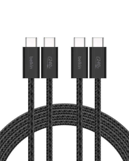 Belkin USB C to USB C 240W Cable 2 Pack, 6.6ft Fast iPhone Charger Cord | iPhone 15/16/17, Samsung Galaxy S26, Pixel 10, Airpods, iPad, Nintendo Switch 2, MacBook, Steam Deck, Travel, Chromebook
