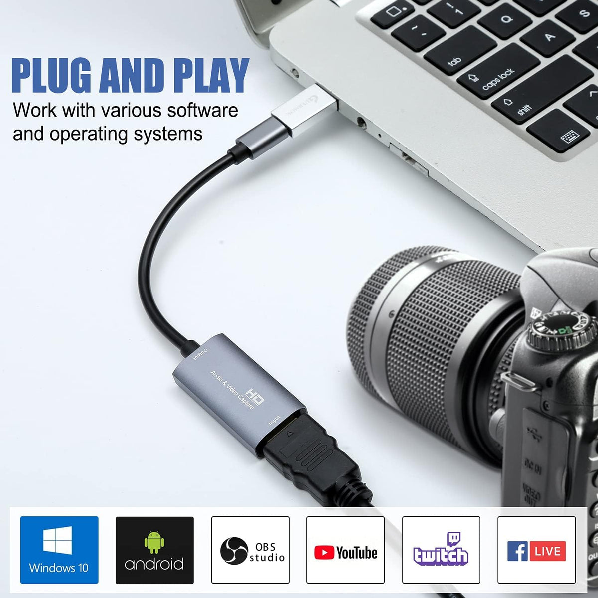 Guermok Video Capture Card, 4K USB3.0 HDMI to USB C, 1080P 60FPS & 2K 30FPS | Capture Card for Streaming, Compatible with iPad Mac OS Windows, Quest 3, OBS, PS5/4, Switch2/1, Xbox, Camera (Silver)