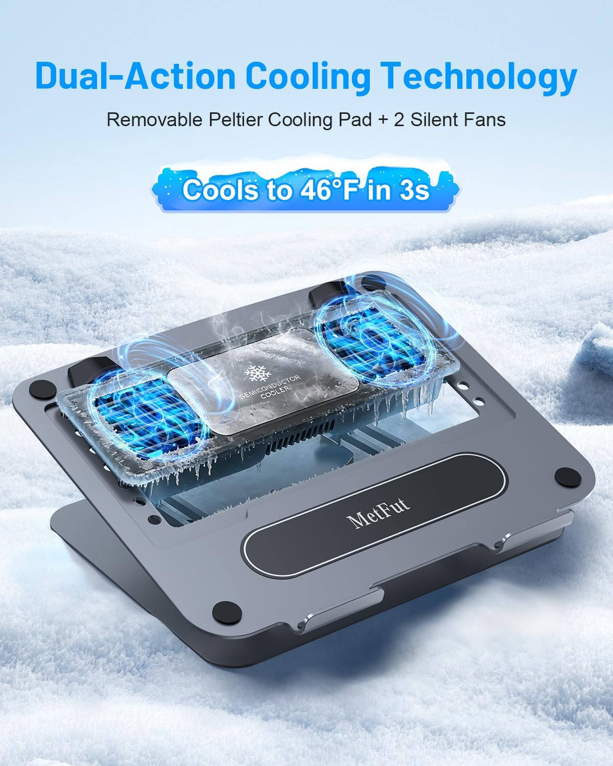 Metfut Laptop Cooling Pad with Detachable Fan & Cooler, Adjustable Height & Angle, 360 Rotation Base, Ultra-Quiet, Carbon Steel Framework for MacBook, ASUS, Dell 10-16” Laptop for Tablet, DJ Mixer