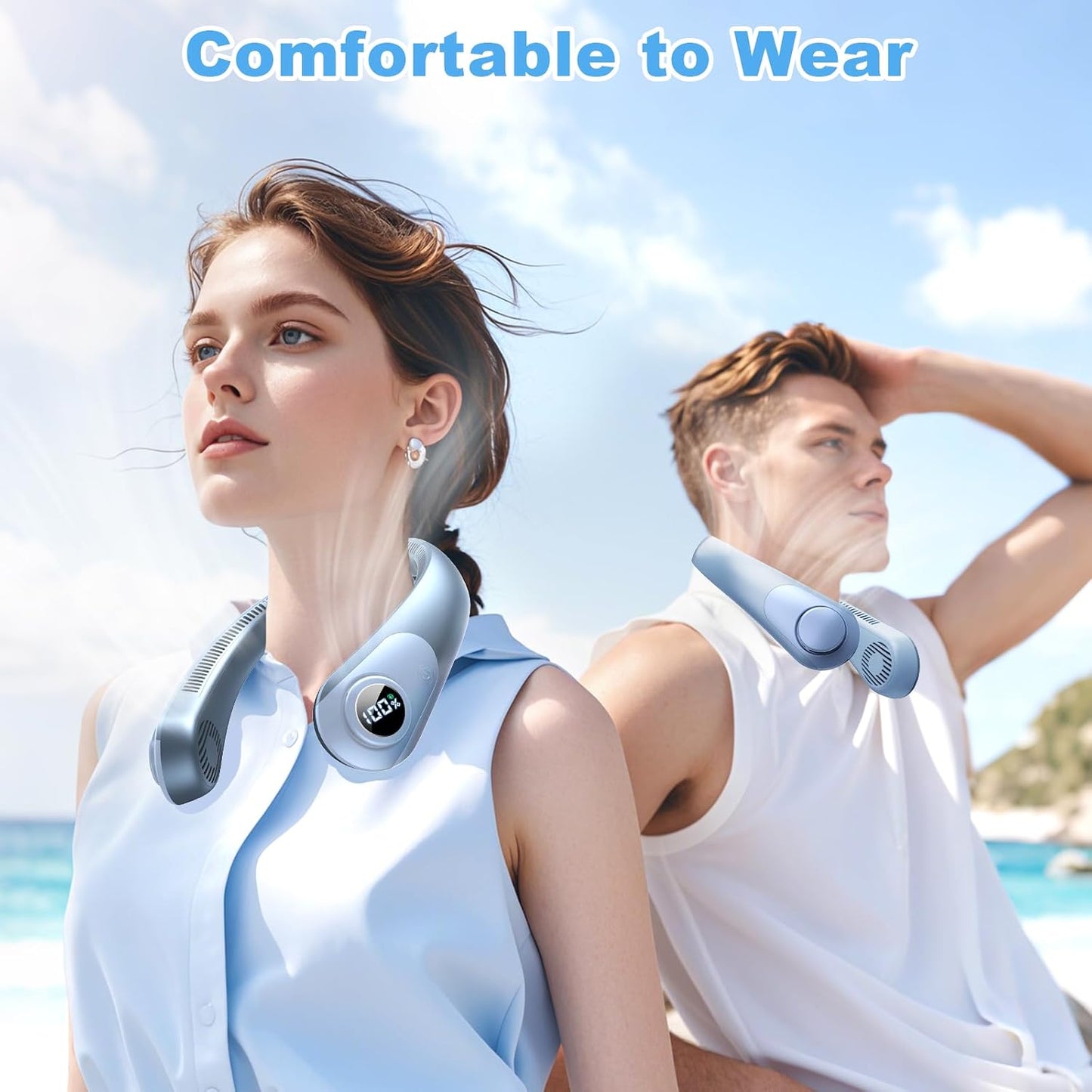 Portable Neck Fan that Blow Cold Air, LED Display, Rechargeable Hands-Free Wearable Cooling Personal Fan, 5 Speed, Neck Support, Bladeless Neck Air Conditioner, Gifts for Women/Men, Hot Flashes