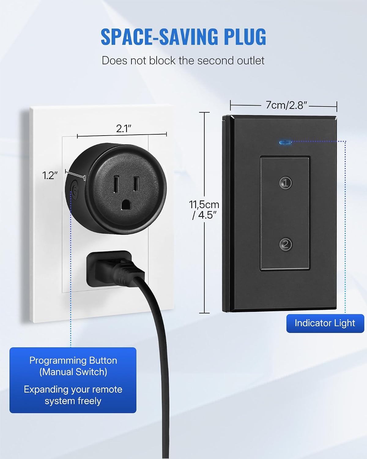 Black Remote Control Outlet Plug, WILAWELS Wireless Light Switch, On Off Remote Switch Outlet for Lights, Lamps, Home Appliance, 100ft RF Range, FCC Listed (1 Controller + 2 Outlets) H05RC1206